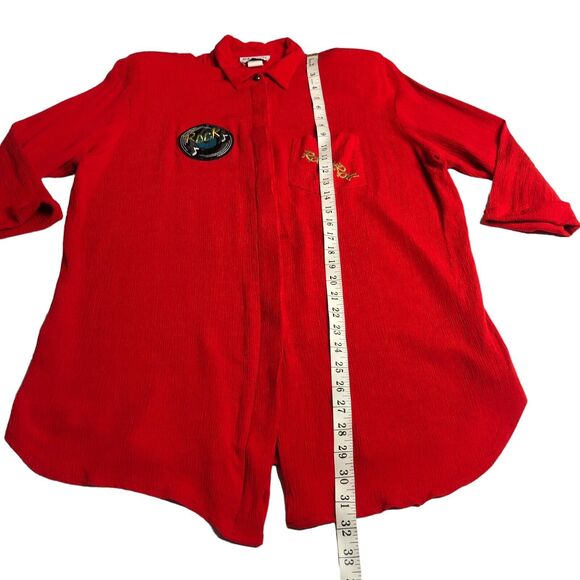 Vintage Niki & Danielle Top Womens 16 Red Rock N Roll Embroidered Pocket Gauze - Picture 13 of 16
